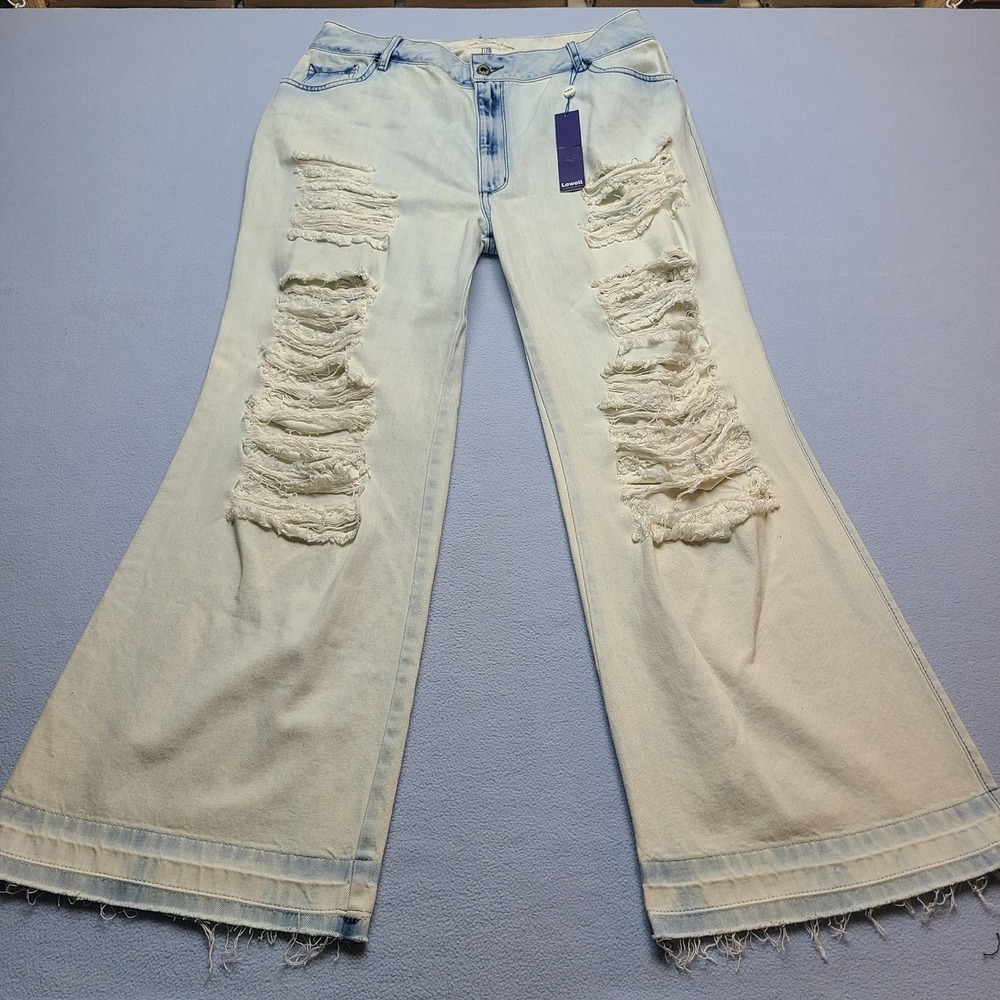 Lowell Jeans Wide Leg Flare Womens 14 Light Blue NWT Distressed Acid Wash Ripped